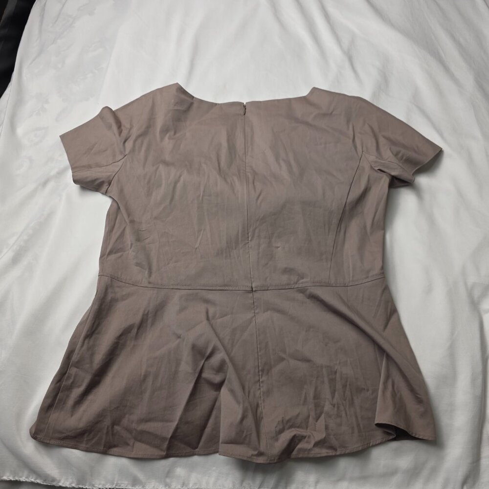 Lafayette 148 New York Taupe Short-Sleeve Peplum Top - Picture 8 of 8